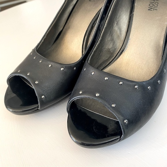 Kenneth Cole Black Studded Leather Peep-Toe Pumps - Picture 8 of 12